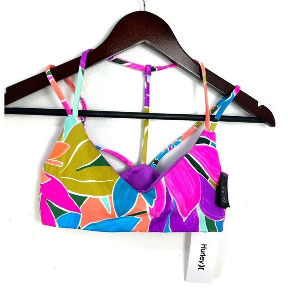 New Hurley Womens Size XS Max Isla Pull On Bikini Top Violet Tropical Print T3 - Picture 3 of 10